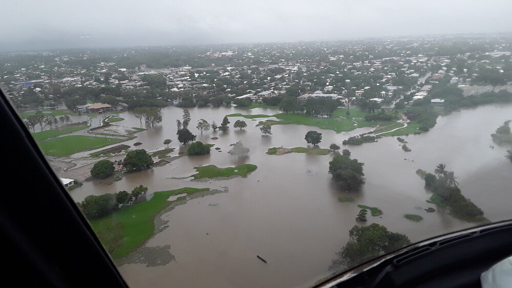 Townsville Golf Club, aerial photograph during floods, 2019. 