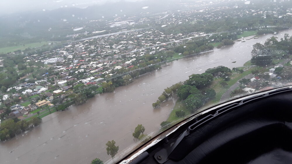 River Parade Mundingburra, aerial photograph during floods, 2019. 