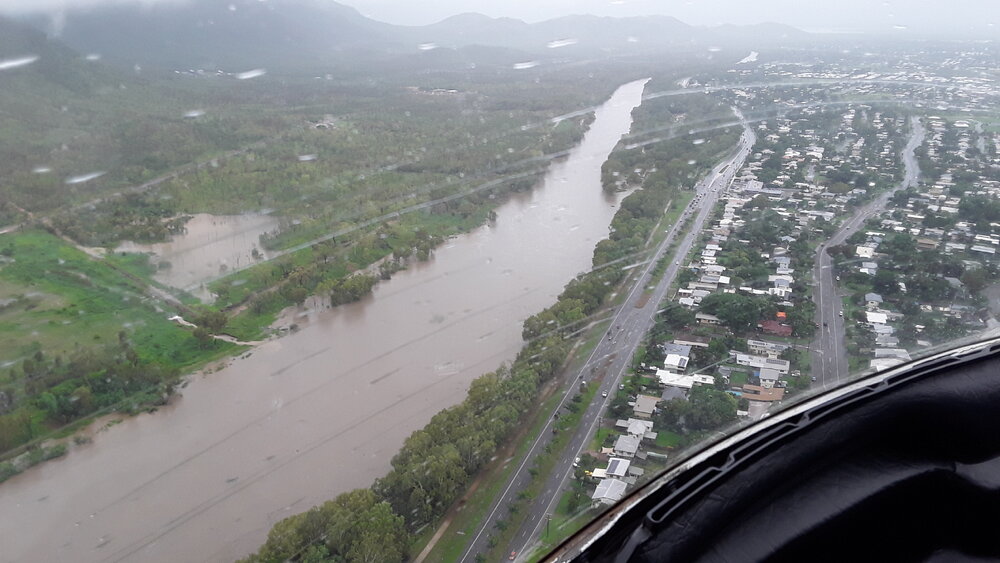 Riverway Drive, aerial photograph during floods, 2019. 