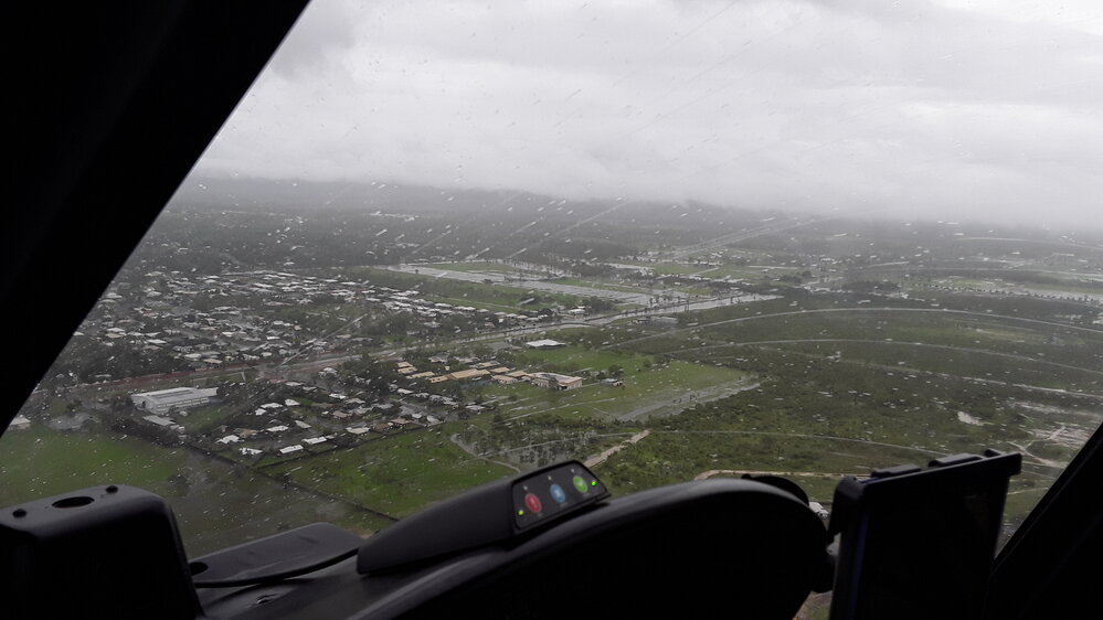 Freedom Green, aerial photograph during floods, 2019. 