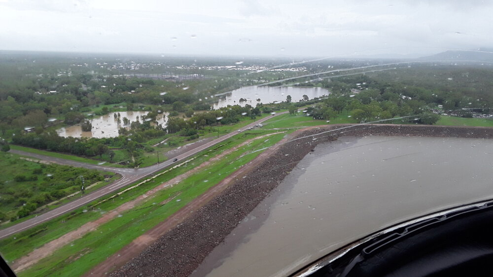 Ross River Dam Catchment Area, aerial photograph during floods, 2019. 