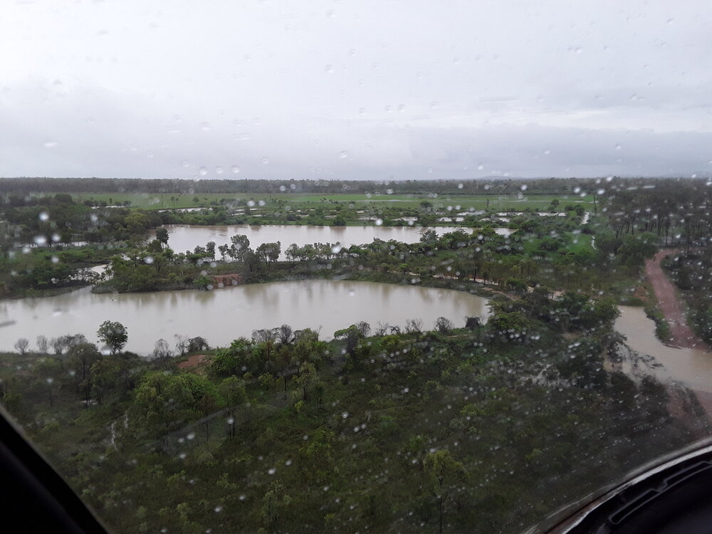 Ross River Dam Catchment Area, aerial photograph during floods, 2019. 