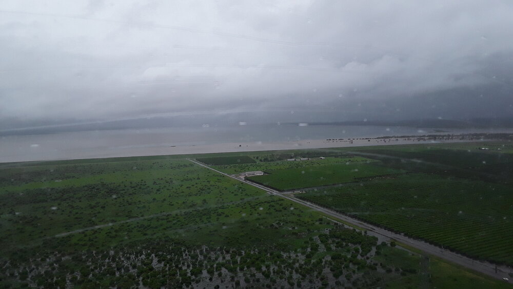 Solar Farm, Dam Catchment Area, aerial photograph during floods, 2019. 