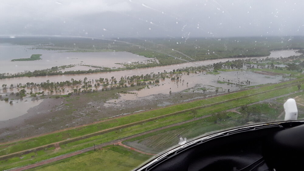 Ross River Dam Catchment Area, aerial photograph during floods, 2019. 