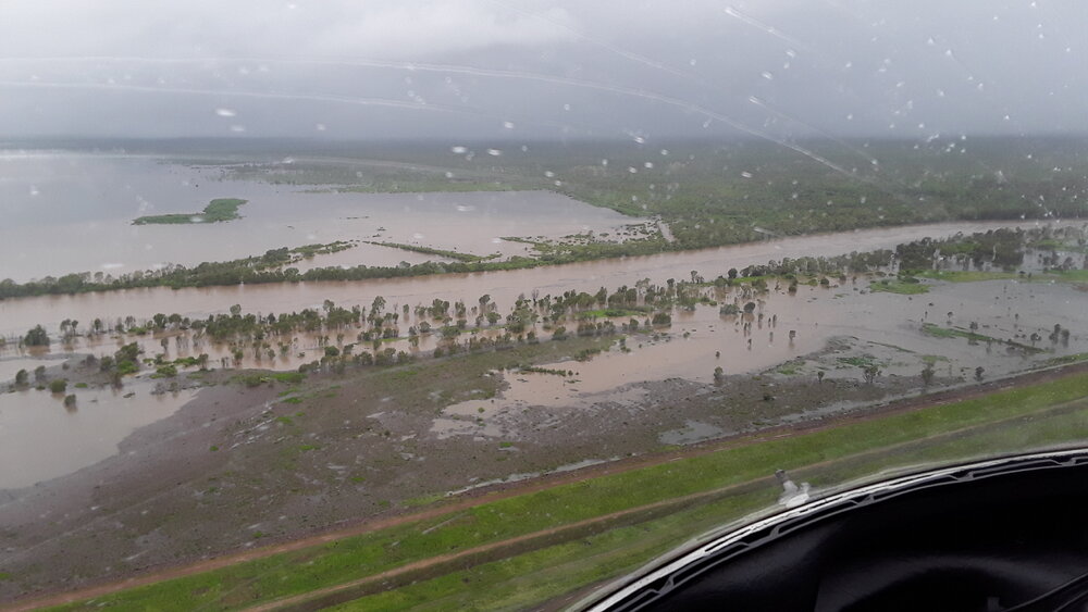 Ross River Dam Catchment Area, aerial photograph during floods, 2019. 