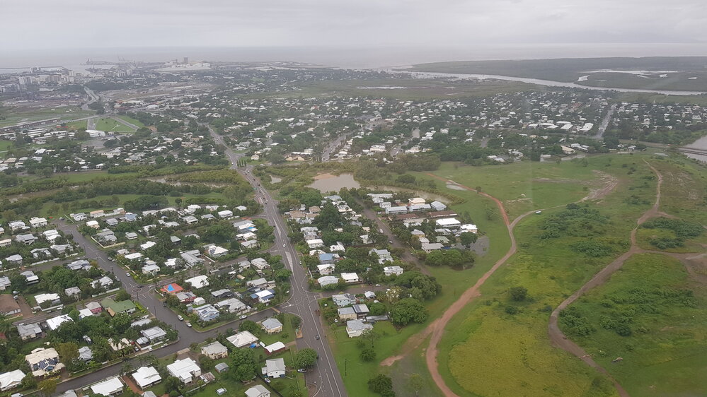Boundary Street, Townsville Port, South Townsville, aerial photograph during floods, 2019. 