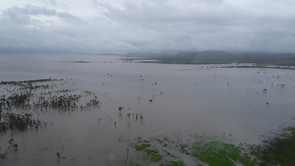 Ross River Dam Catchment Area, aerial photograph during floods, 2019. 