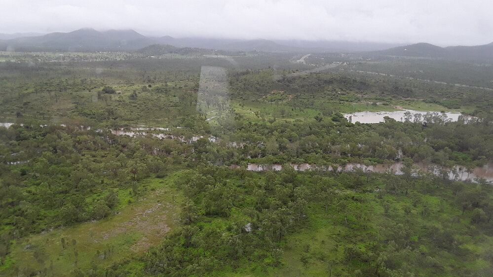 Ross River Dam Catchment Area, aerial photograph during floods, 2019. 