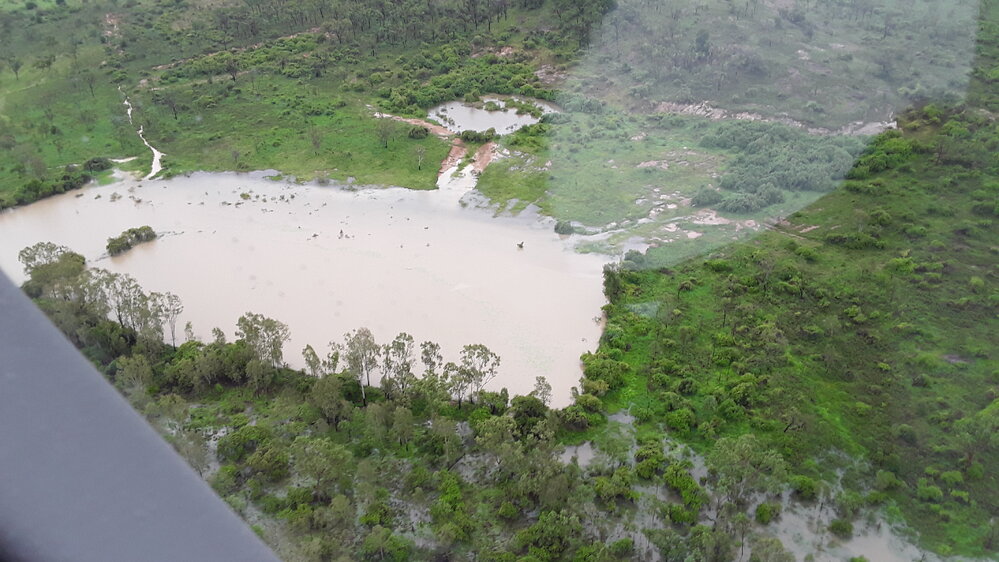 Ross River Dam Catchment Area, aerial photograph during floods, 2019. 