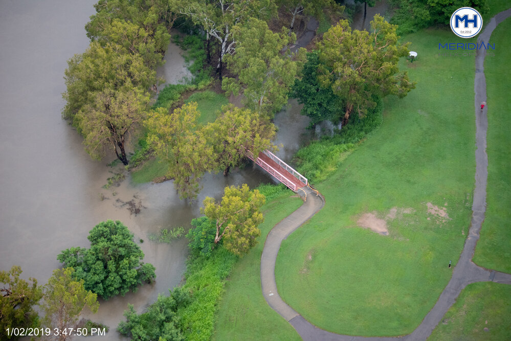 Ross River, Douglas, aerial photograph during floods, 2019. 