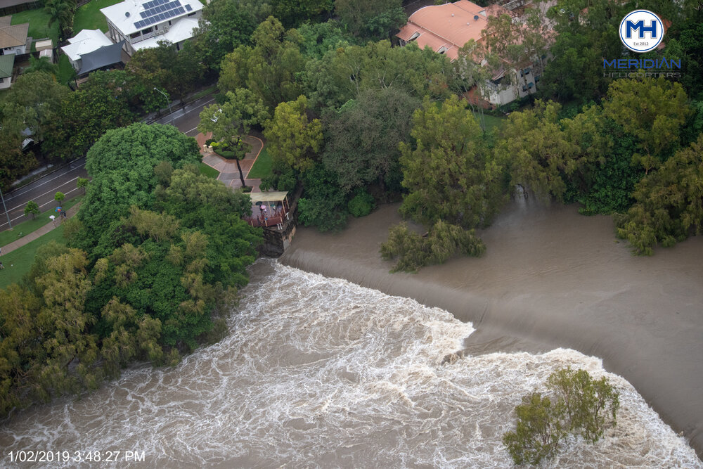 Ross River, Riverbend Lookout, Douglas, aerial photograph during floods, 2019. 