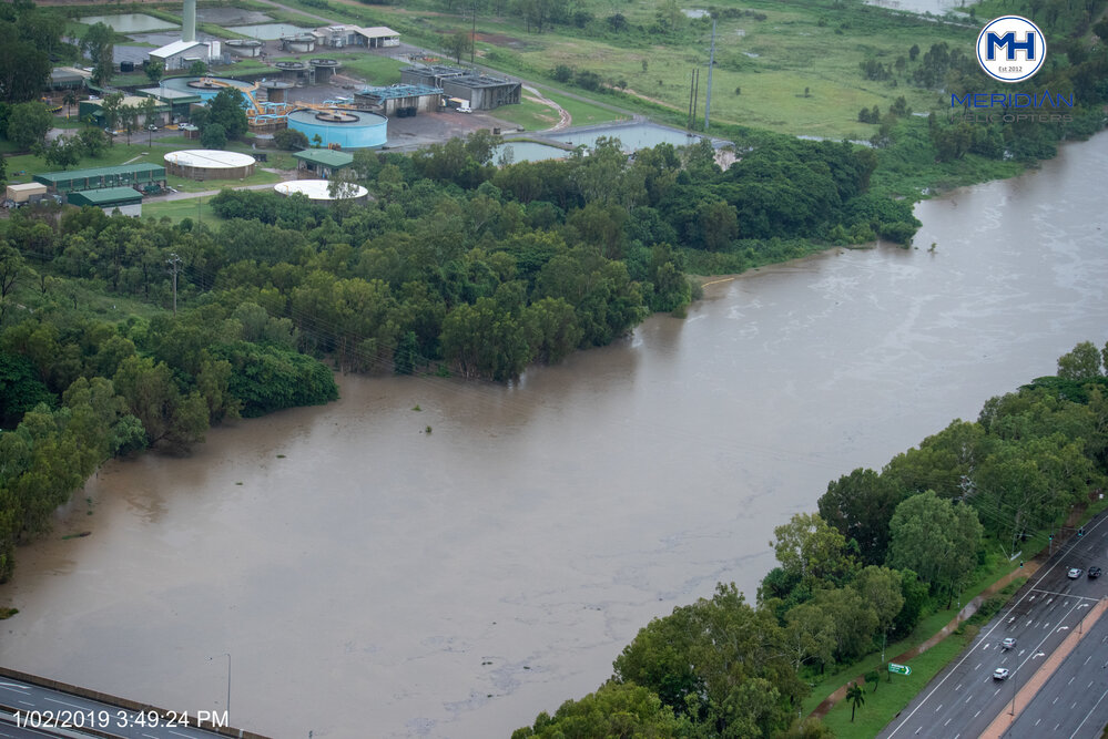 Ross River, Douglas Water Treatment Plant, Douglas, aerial photograph during floods, 2019. 
