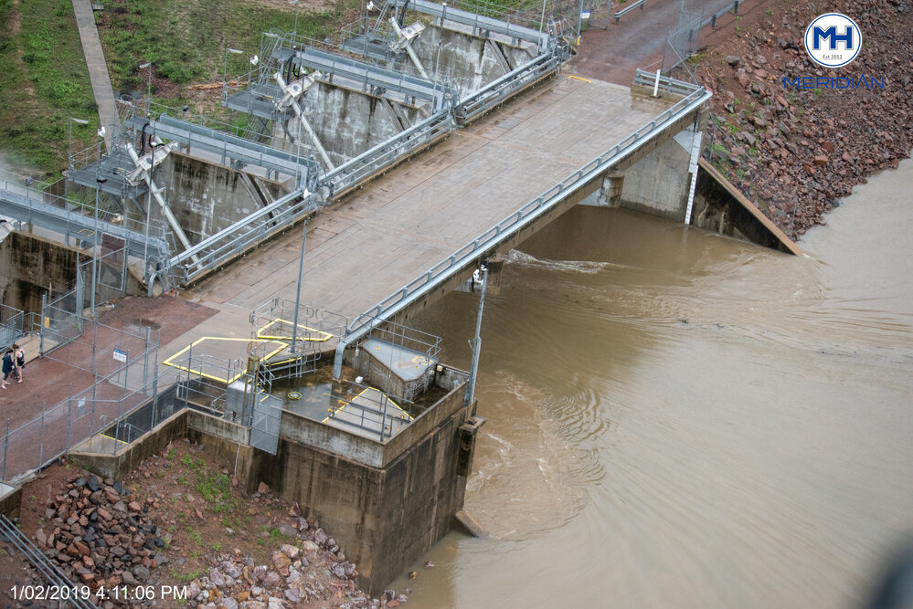 Ross River Dam, aerial photograph during floods, 2019. 