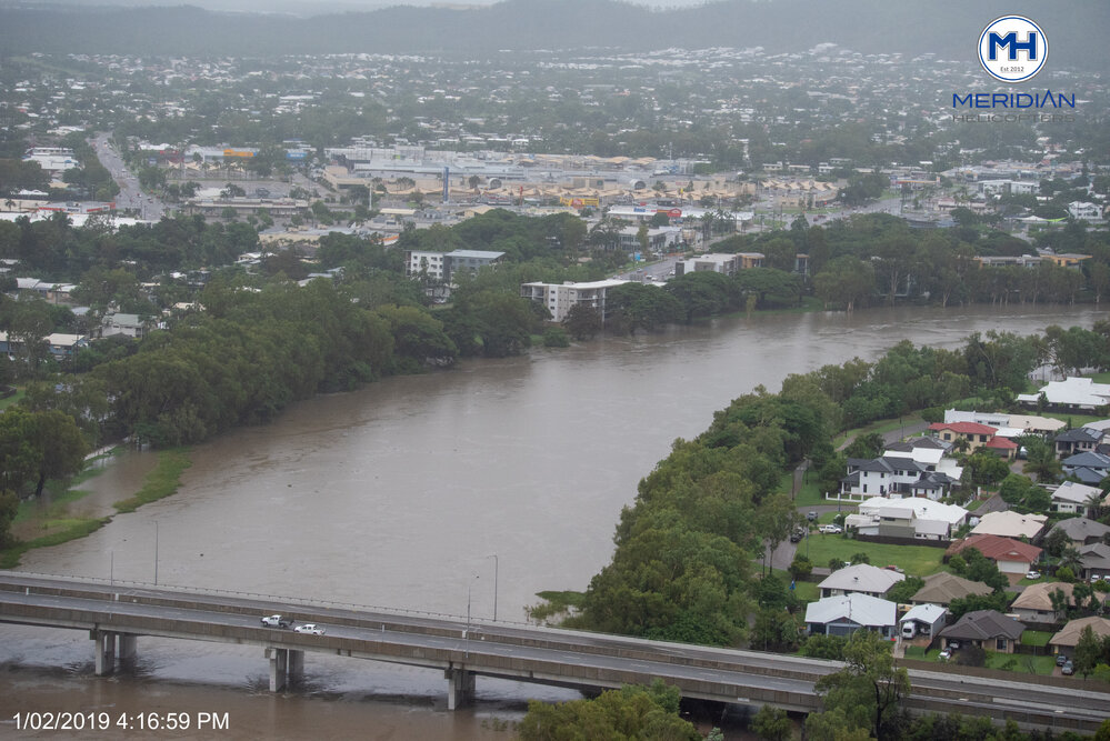 Ross River, Thuringowa Central, aerial photograph during floods, 2019. 