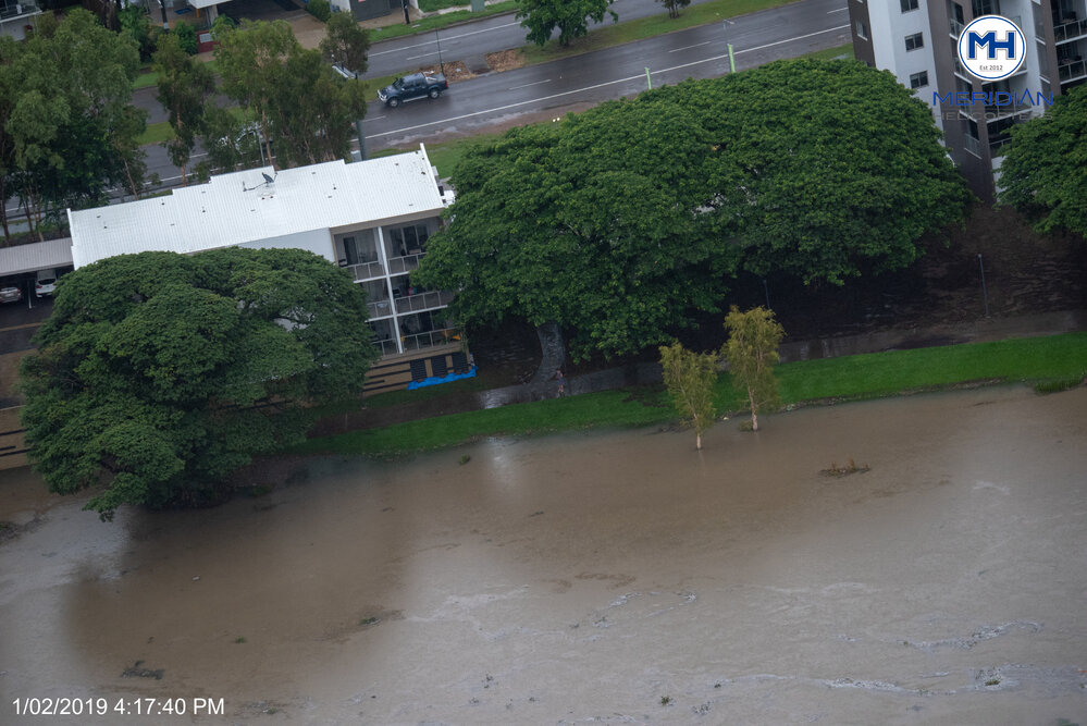Ross River, Thuringowa Central, aerial photograph during floods, 2019. 