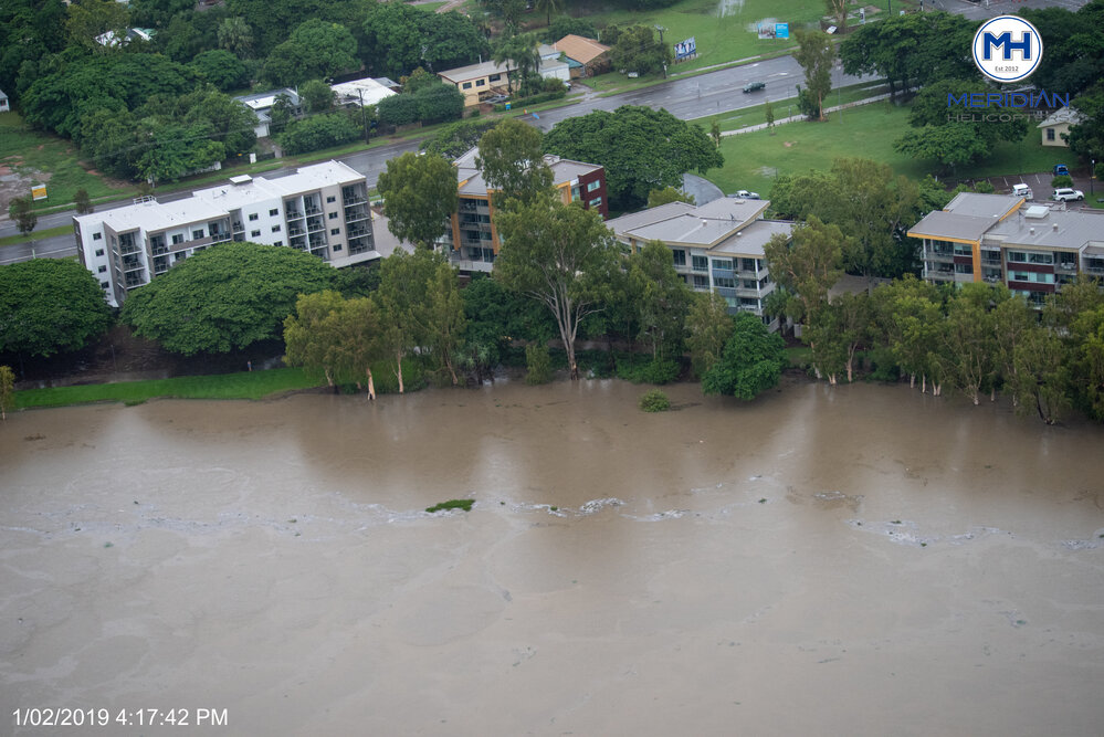 Ross River, Thuringowa Central, aerial photograph during floods, 2019