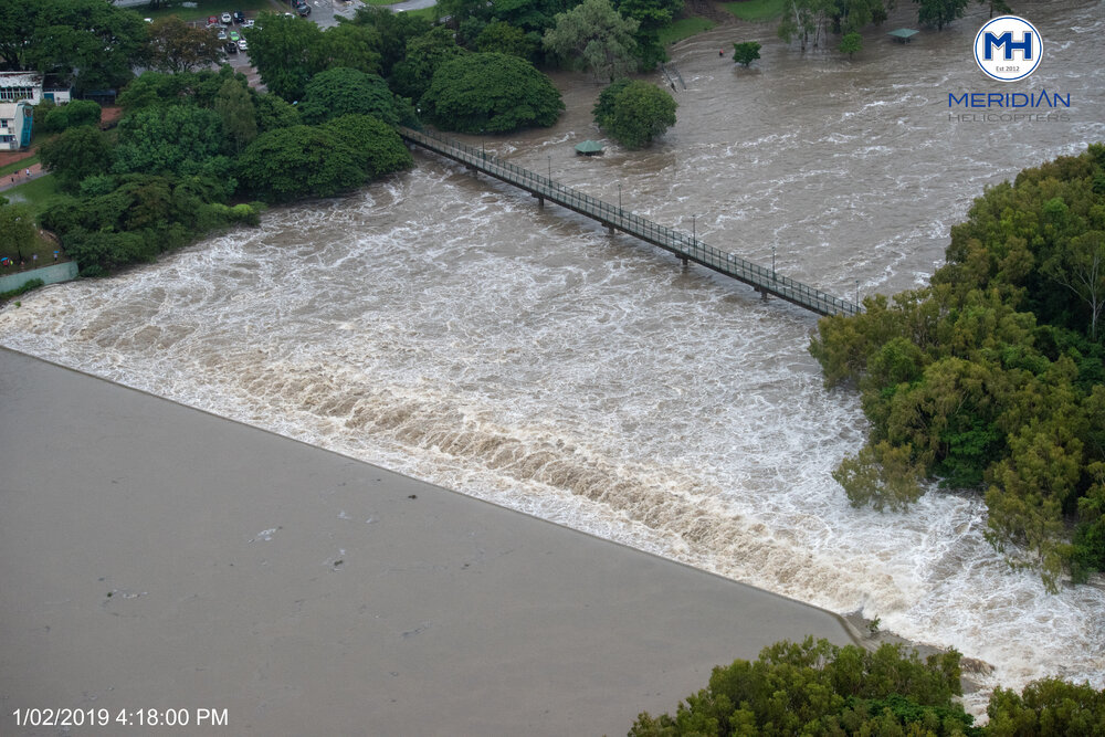 Black Weir, Douglas, aerial photograph during floods, 2019. 