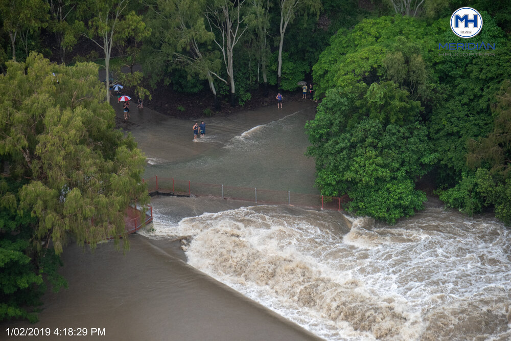 Ross River, Riverbend Lookout, Douglas, aerial photograph during floods, 2019. 