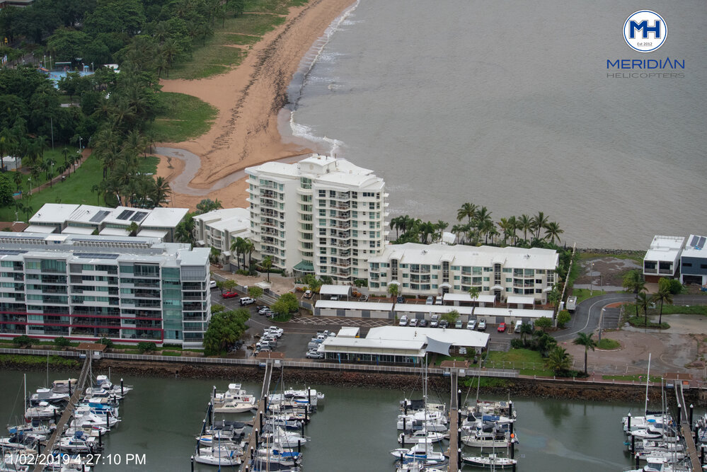 Breakwater Marina, The Strand, aerial photograph during floods, 2019