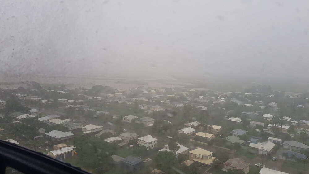 Oonoonba - Ireland Street, aerial photograph during floods, 2019. 