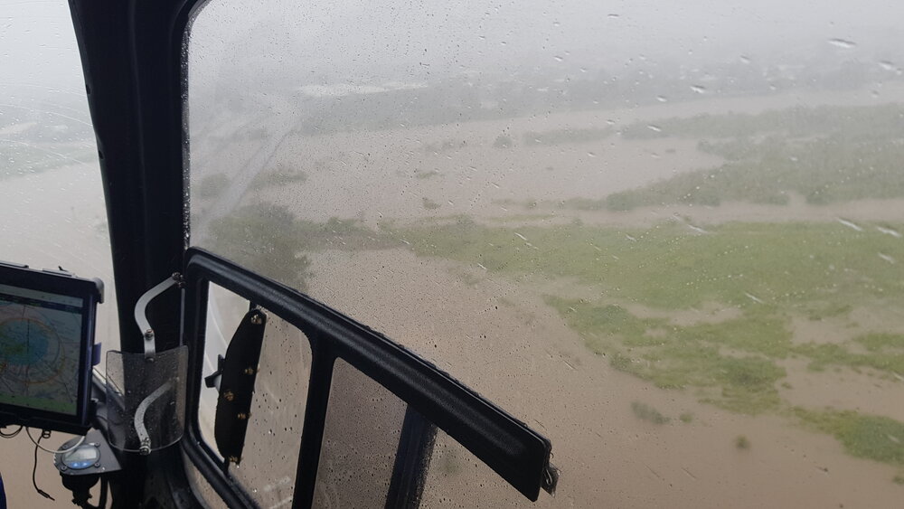 Oonoonba Park, Ross River, aerial photograph during floods, 2019. 