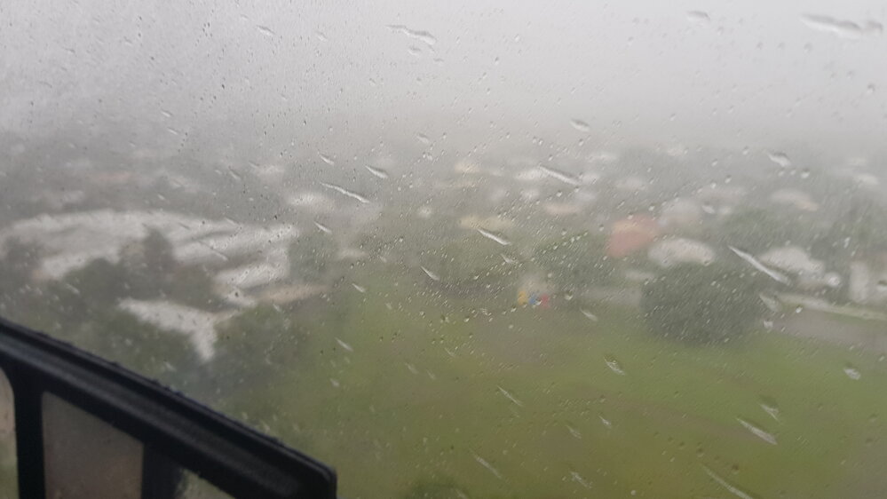 Railway Estate School, aerial photograph during floods, 2019. 