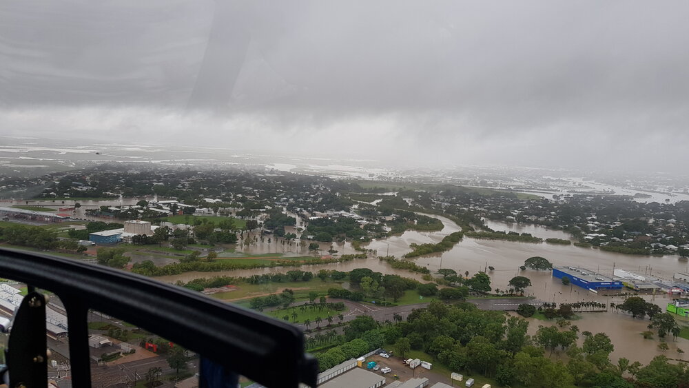 Charters Towers Road, Boundary Street, aerial photograph during floods, 2019