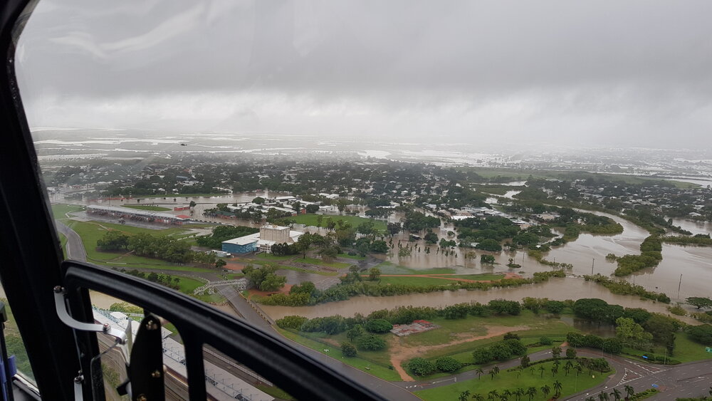 Townsville Civic Theatre, Boundary Street, aerial photograph during floods, 2019. 