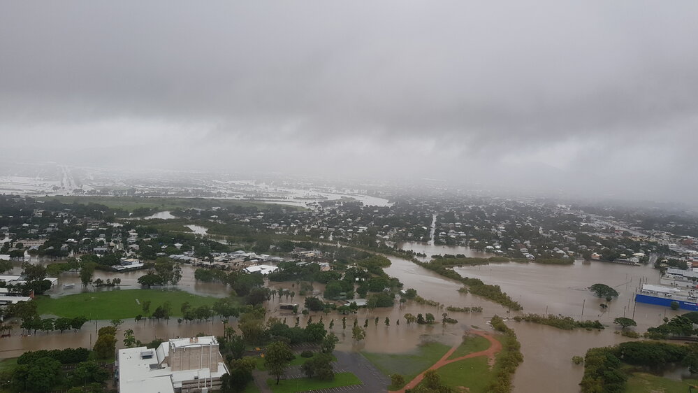 Townsville Civic Theatre, Boundary Street, aerial photograph during floods, 2019. 
