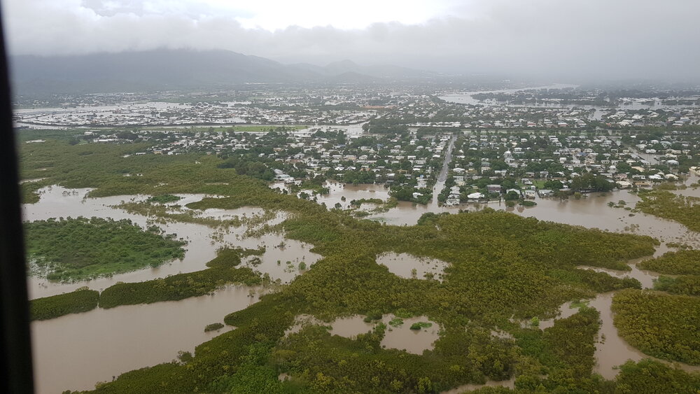 Abbott Street, Racecourse Road, aerial photograph during floods, 2019. 
