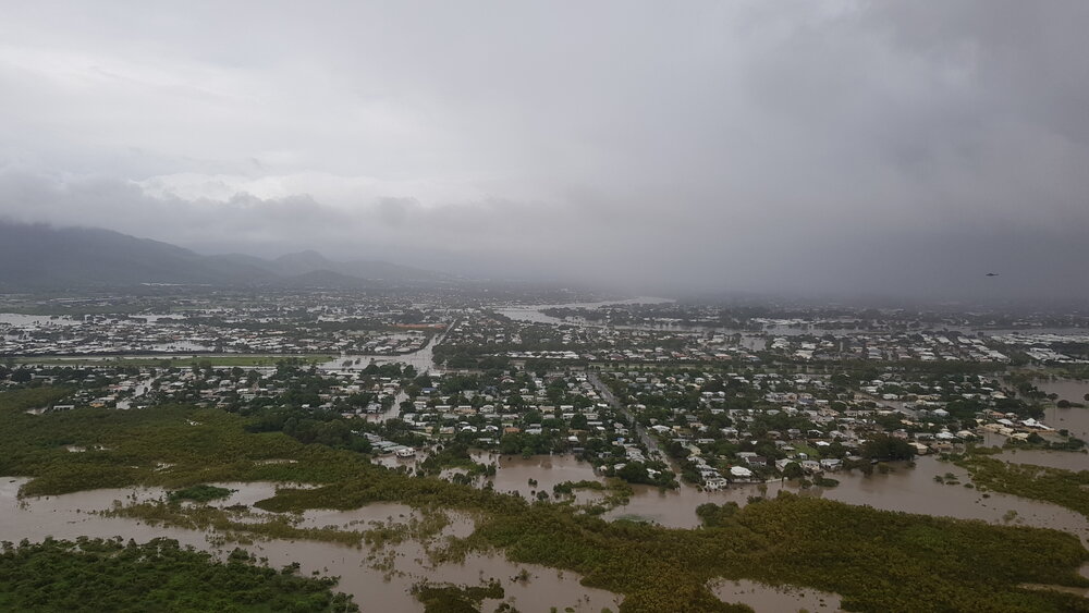 Abbott Street, Racecourse Road, aerial photograph during floods, 2019. 
