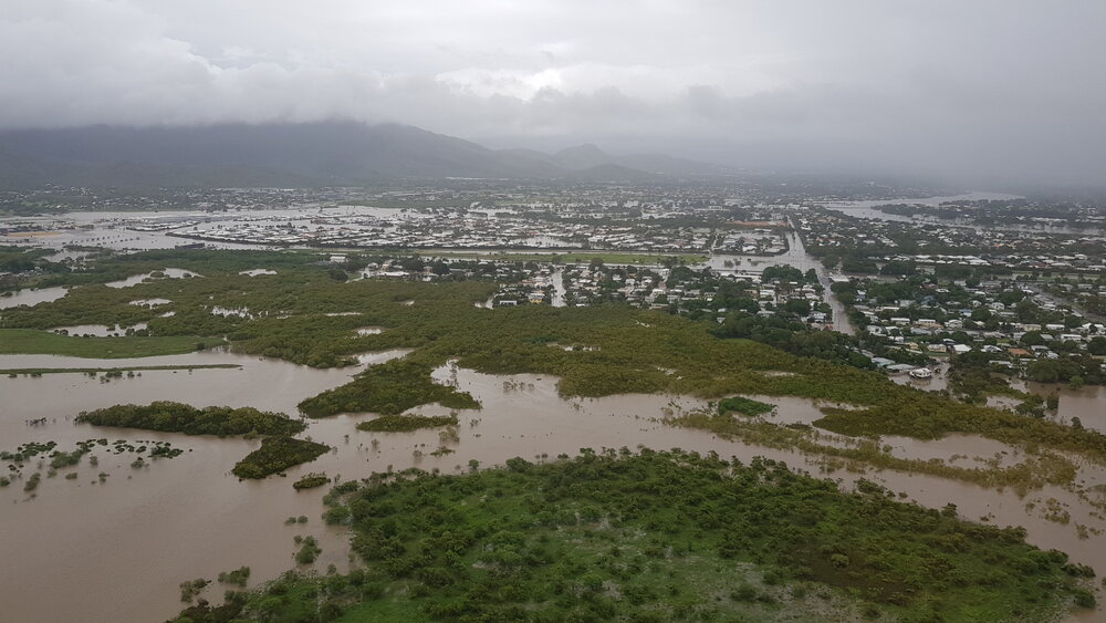 Abbott Street, Racecourse Road, aerial photograph during floods, 2019. 