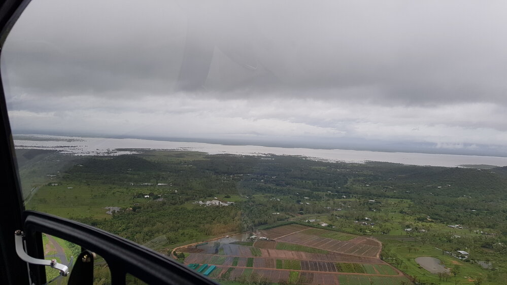 Greta Road, Flinders Highway, aerial photograph during floods, 2019. 