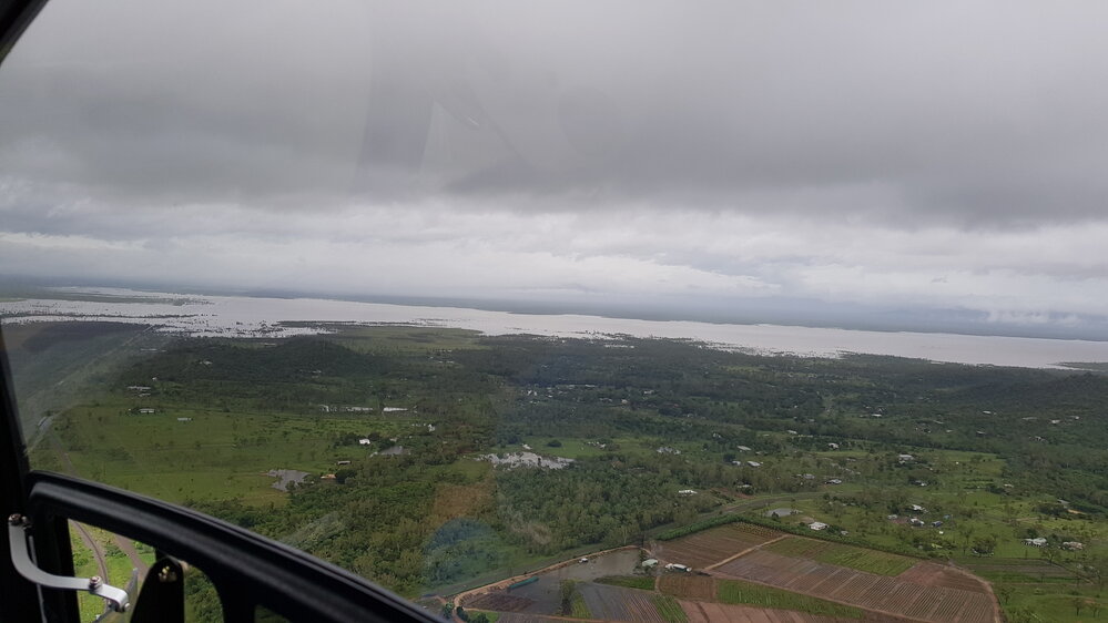 Greta Road, Flinders Highway, aerial photograph during floods, 2019. 