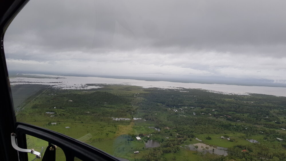 Flinders Highway, aerial photograph during floods, 2019. 