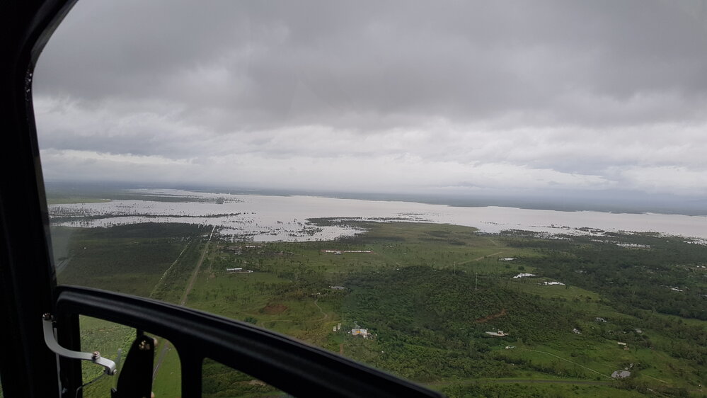 Flinders Highway, aerial photograph during floods, 2019. 