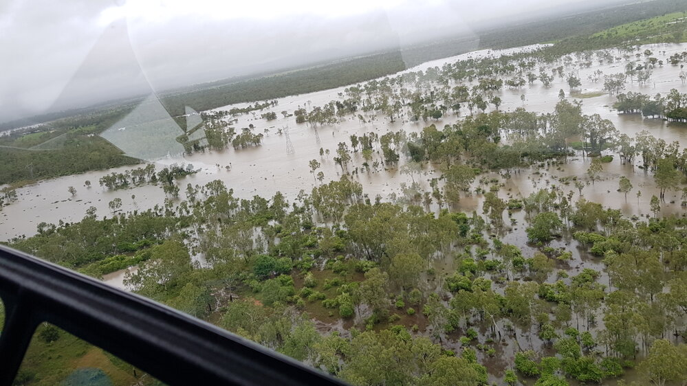 2931 Woodstock Giru Road, aerial photograph during floods, 2019. 