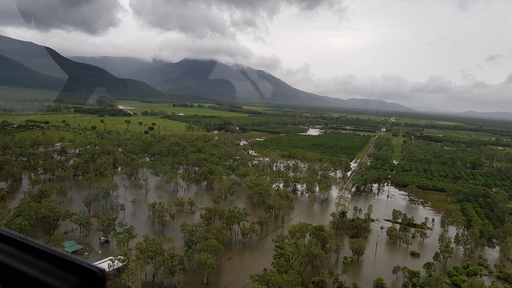 Maconachies Road, Woodstock Giru Road, aerial photograph during floods, 2019. 