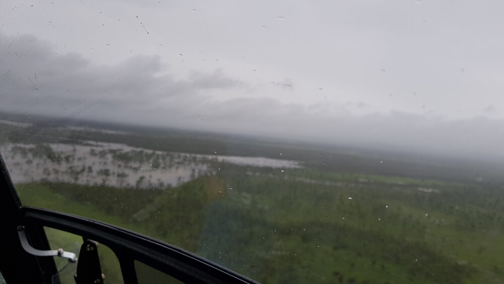 Woodstock Giru Road Powerline Track (19&deg;36'08.8"S 146&deg;53'12.2"E), aerial photograph during floods, 2019