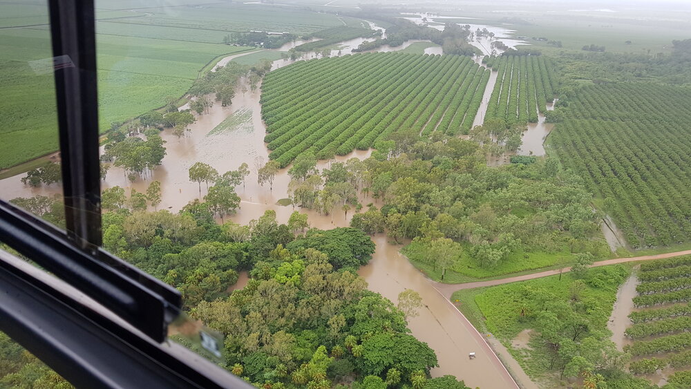 Woodstock Giru Road, Quigley Road, aerial photograph during floods, 2019. 