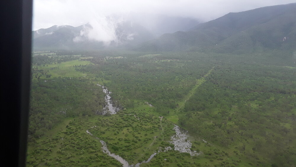 Between Flinders Highway, Maconachies Road, Clark Road, Mountview Drive, aerial photograph during floods, 2019. 