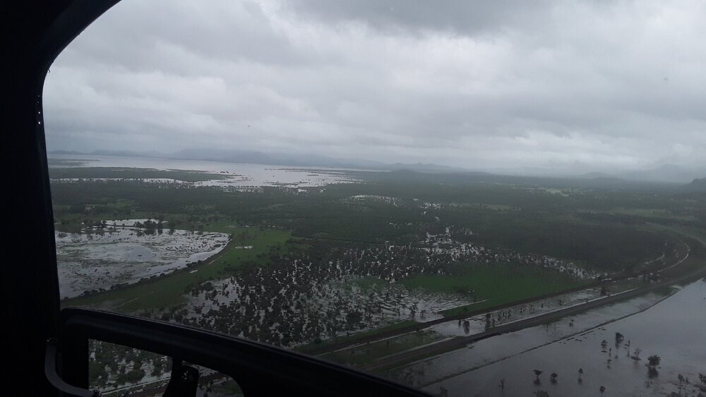 Flinders Highway, aerial photograph during floods, 2019. 