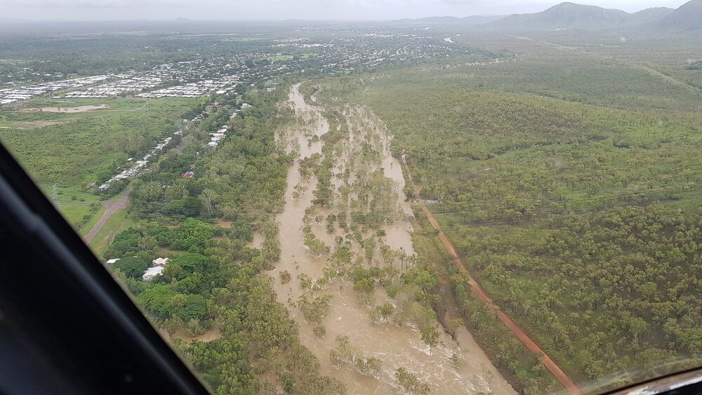 Ross River, Ross River Dam, Riverway Drive, aerial photograph during floods, 2019. 