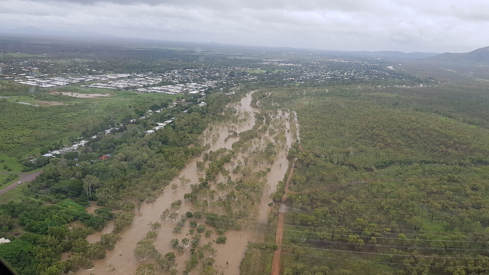 Ross River, Ross River Dam, Riverway Drive, aerial photograph during floods, 2019. 