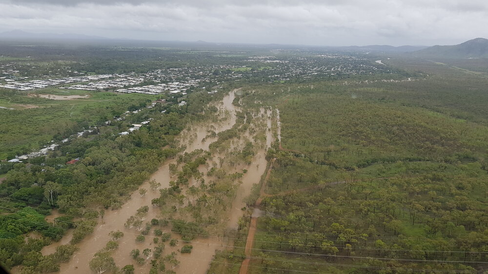 Ross River, Ross River Dam, Riverway Drive, aerial photograph during floods, 2019. 