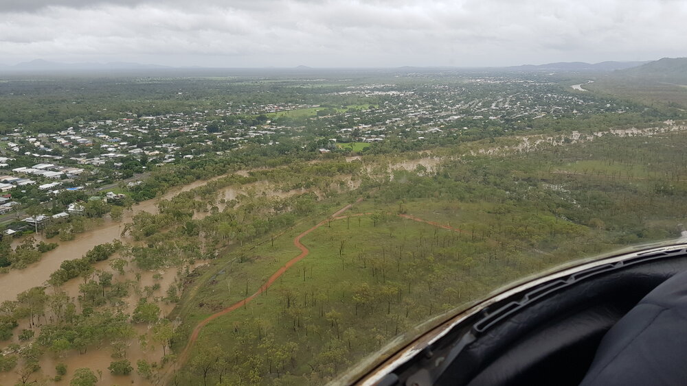 Ross River, Ross River Dam, Riverway Drive, aerial photograph during floods, 2019. 