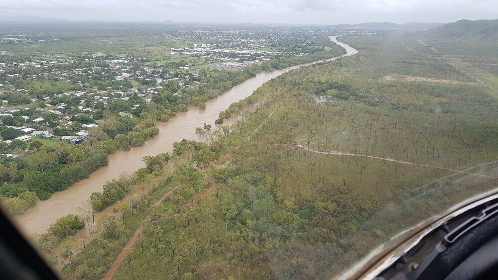 Ross River Rasmussen, aerial photograph during floods, 2019. 