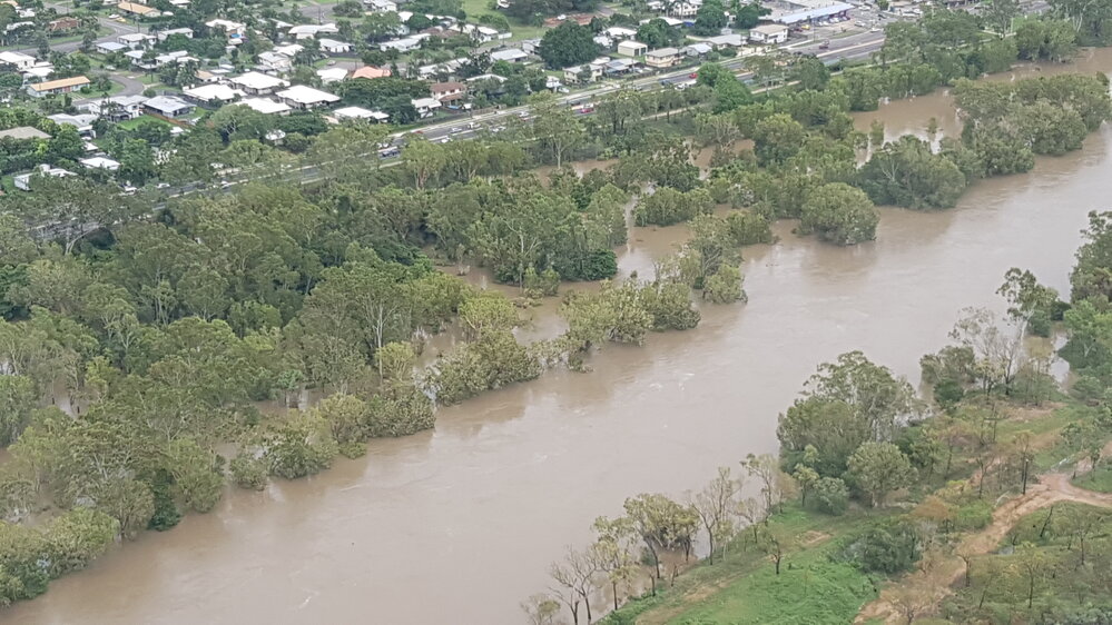 Loam Island Boat Ramp, aerial photograph during floods, 2019. 