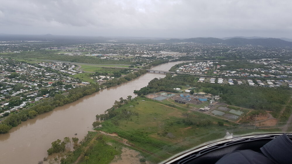 Water Treatment Plant Condon, Douglas Arterial Road, aerial photograph during floods, 2019. 