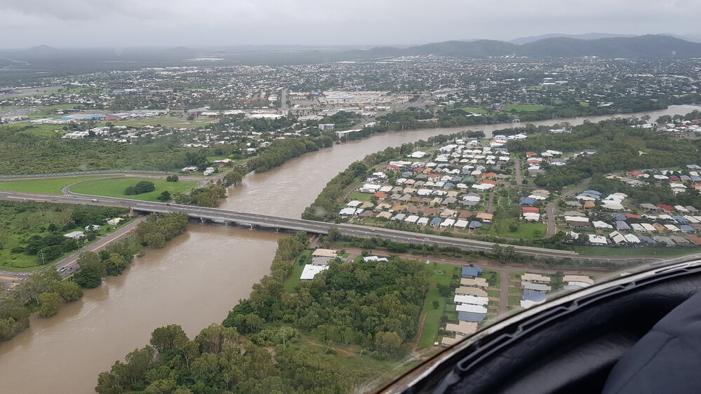 Douglas Arterial Road Crossing Ross River, aerial photograph during floods, 2019. 